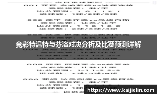 竞彩特温特与芬洛对决分析及比赛预测详解